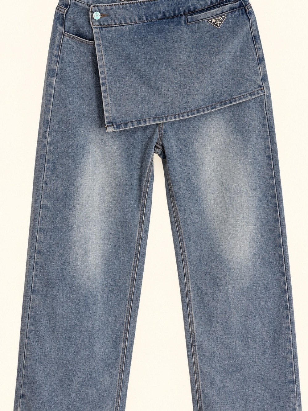 Prada Light Blue Straight-Leg Jeans with Wrap Panel